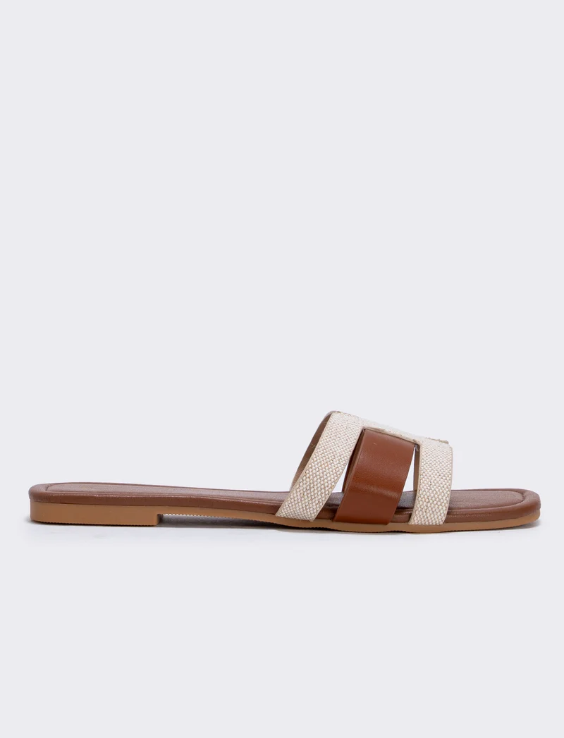 Mule poliuretano e tela beige test. - Testa di moro