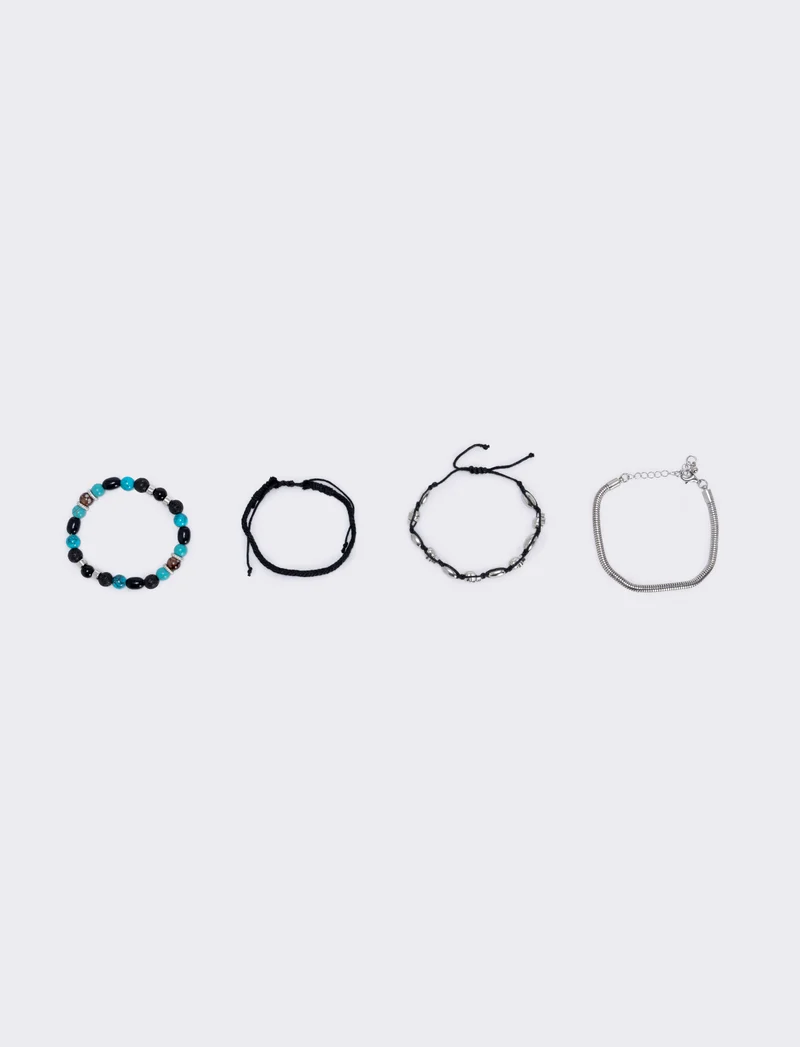 Bracciale 3 fili con teschio e palline - Turchese