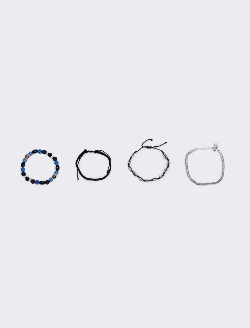 Bracciale 3 fili con teschio e palline - Blu