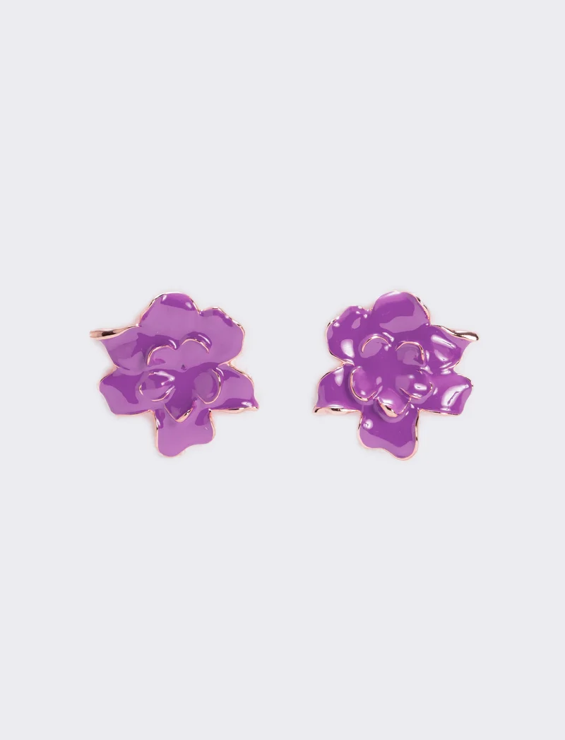 Orecchini fiore smaltato - Viola