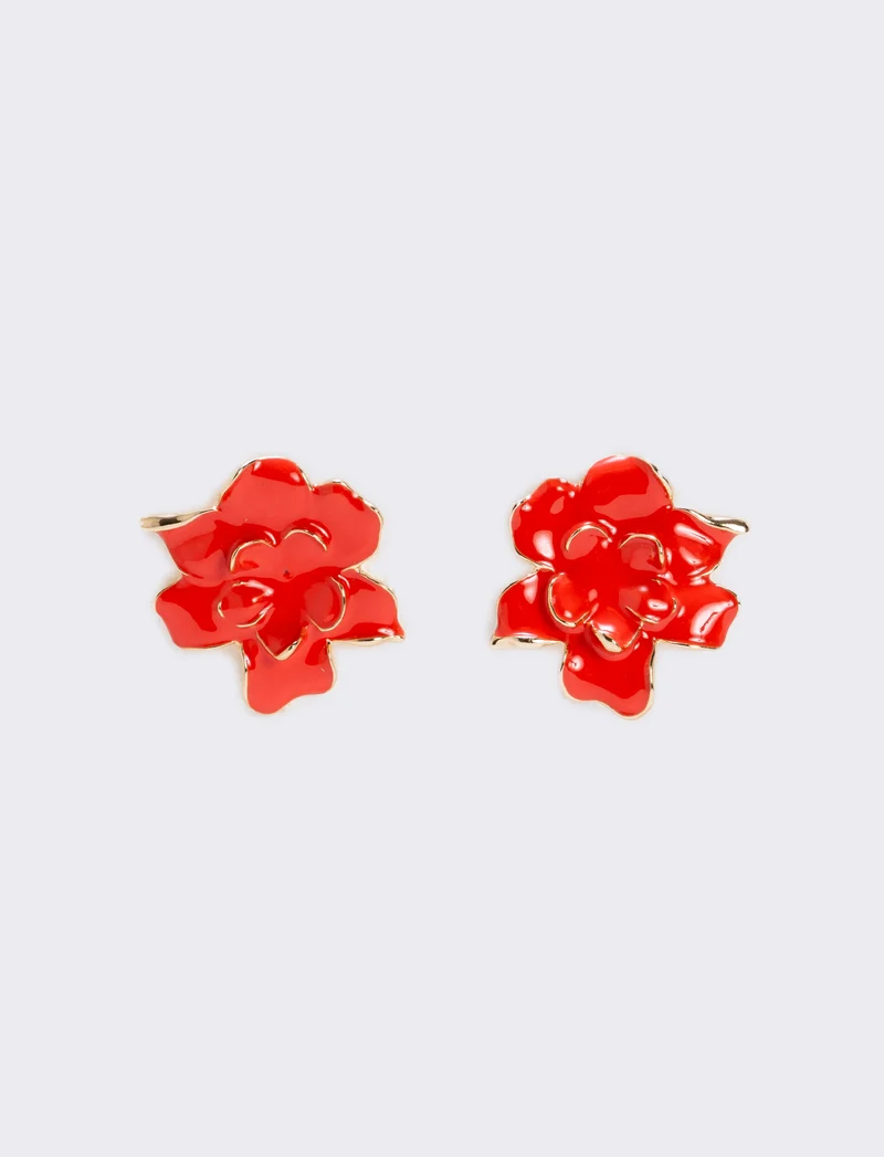 Orecchini fiore smaltato - Rosa salmone