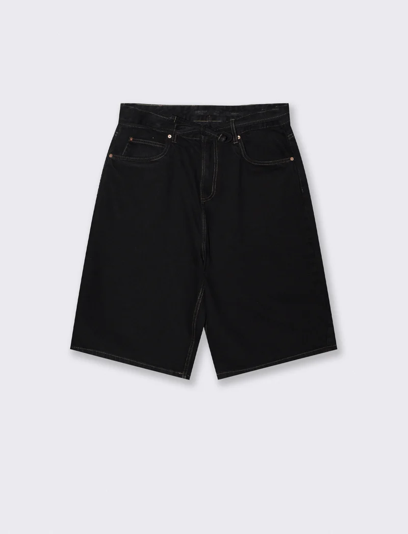 Bermuda Skater Fit in Cotone con Cintura - Nero