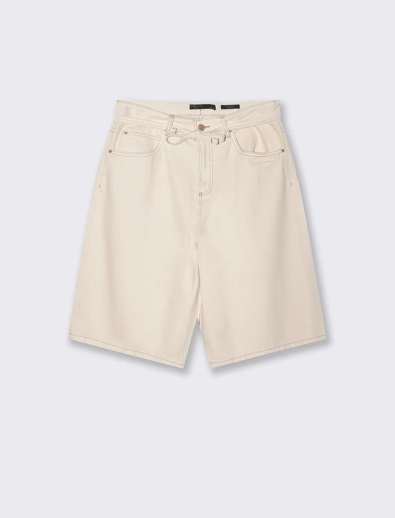 Bermuda Skater Fit in Cotone con Cintura - Beige ecru