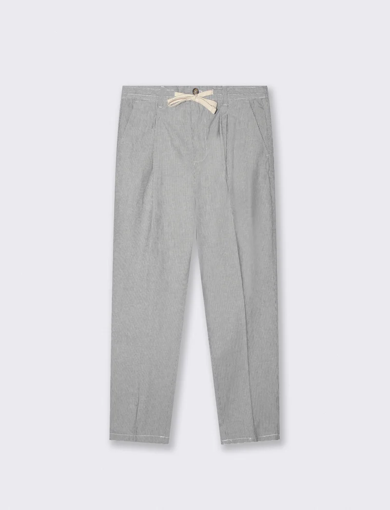 Pantaloni Chino Jogger Misto Lino Rigati - Blu