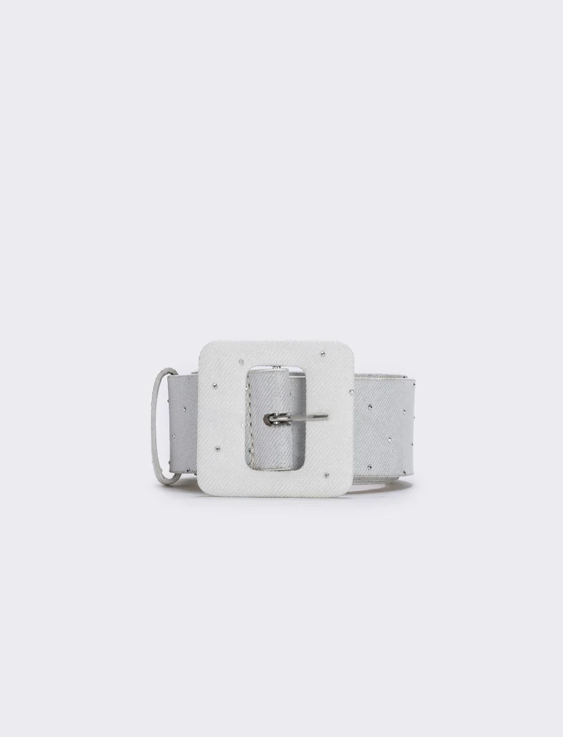 Cintura strass con fibbia quadrata elegante - Bianco