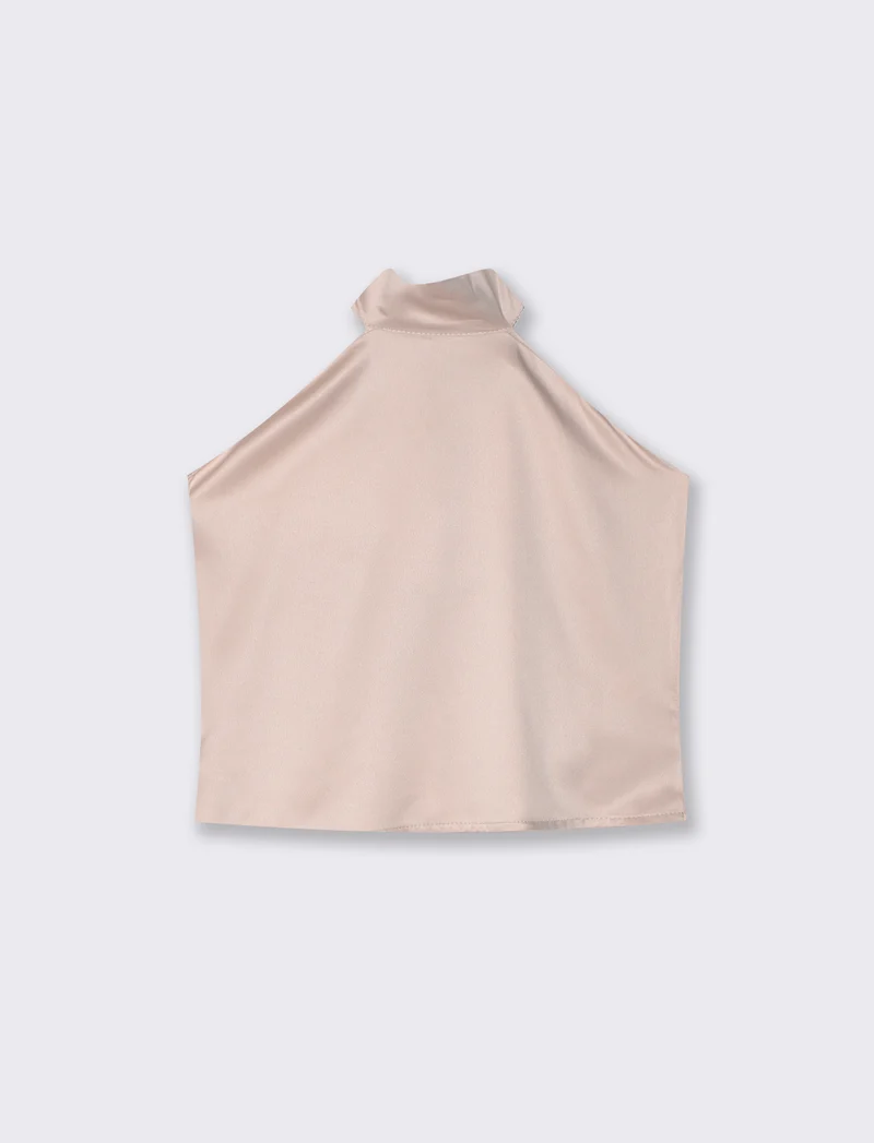 Top in raso scollato all'americana - Beige champagne
