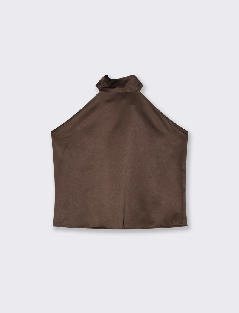 Top in raso scollato all'americana - Moro