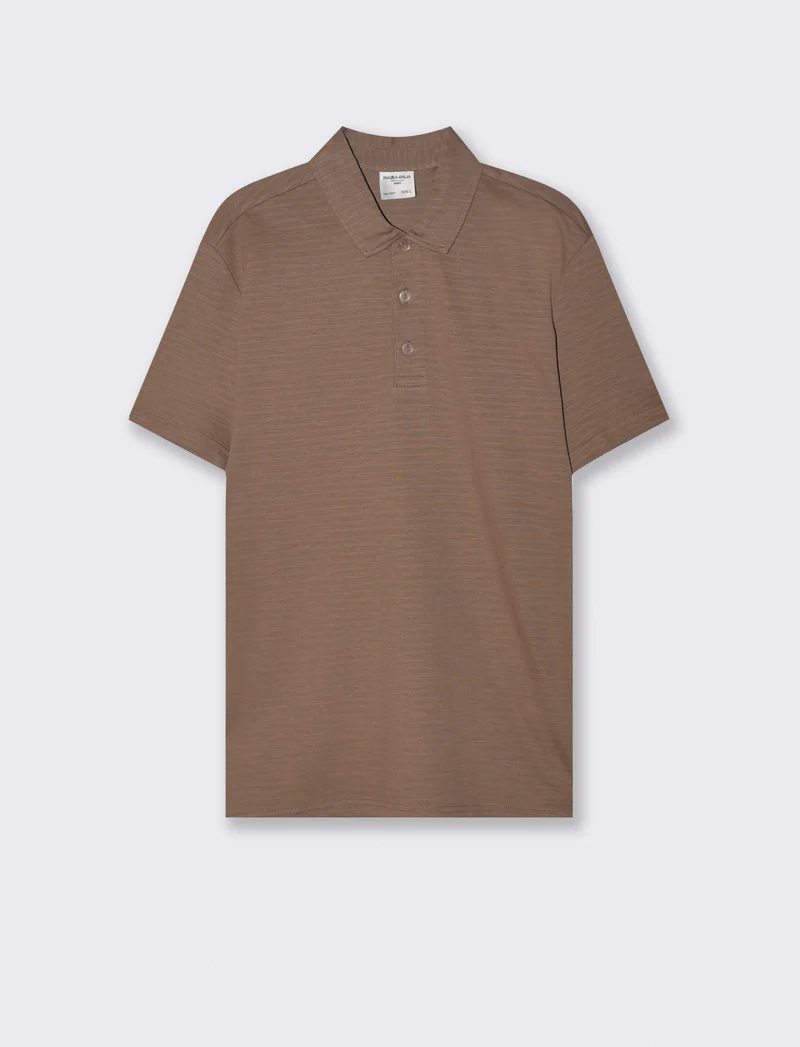 Polo in cotone jacquard con colletto - Grigio fango