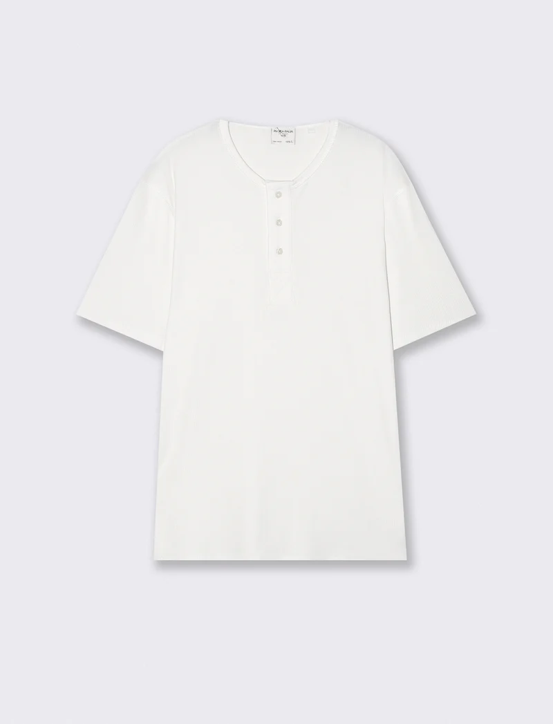 T-shirt Serafino Misto Viscosa Elasticizzata - Bianco