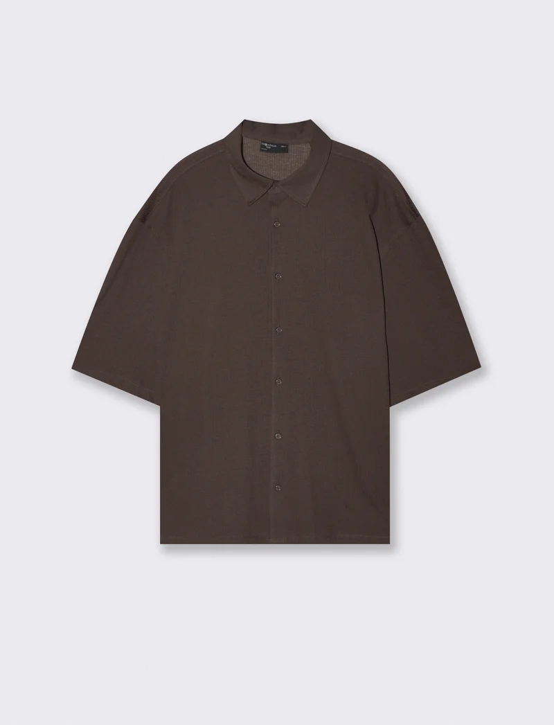 Camicia boxy fit in cotone jacquard - Moro