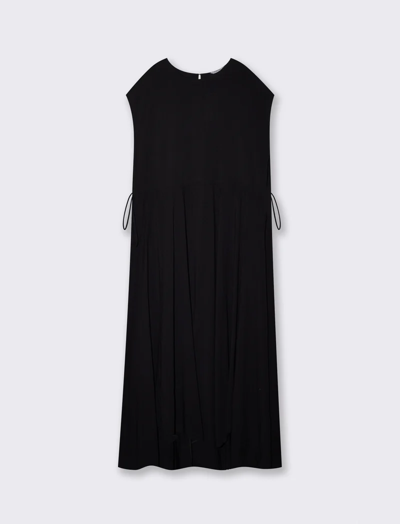 Vestito lungo con scollo rotondo e coulisse - Nero