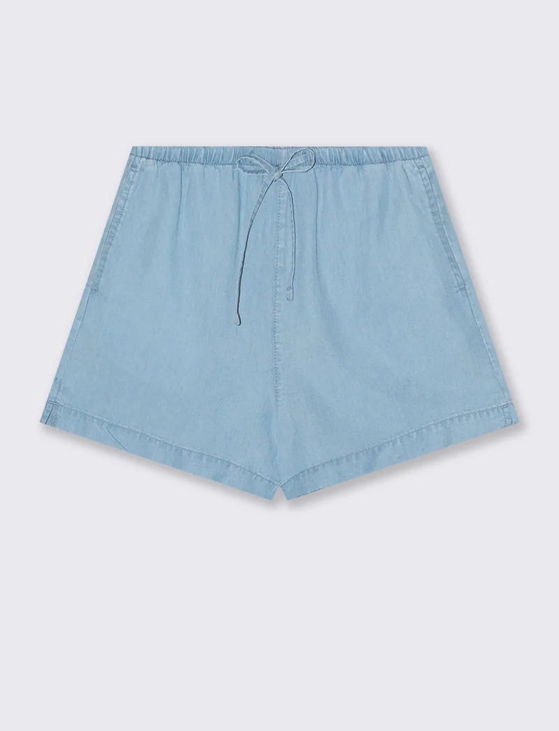 Short in lyocell con vita arricciata - Denim