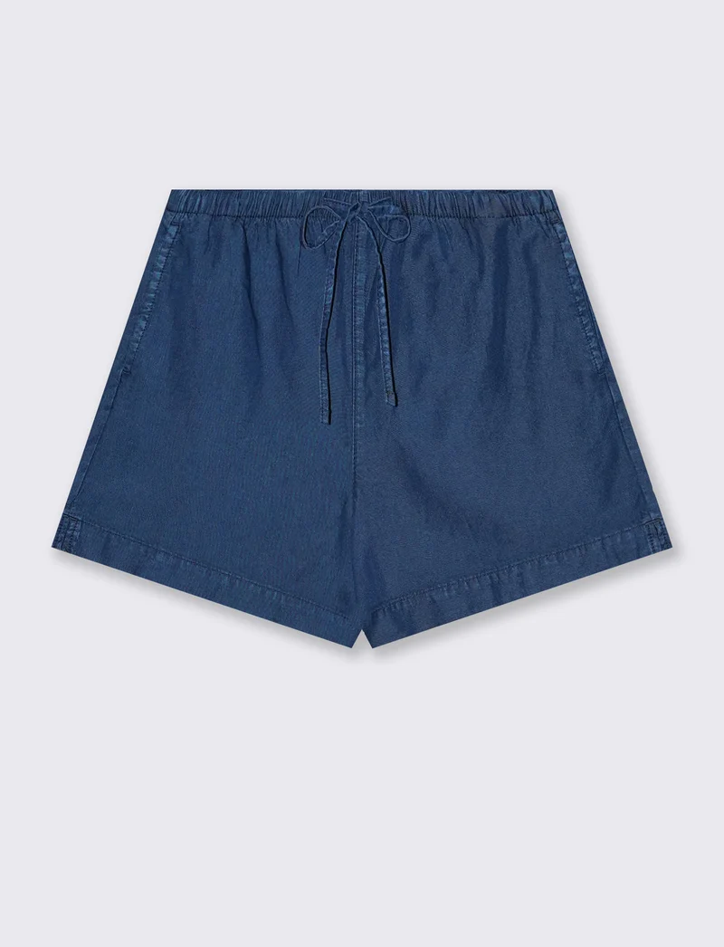 Short in lyocell con vita arricciata - DENIM SCURO