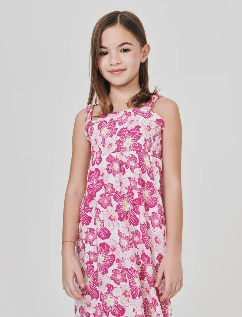Abito da bambina floreale in cotone - Fuxia