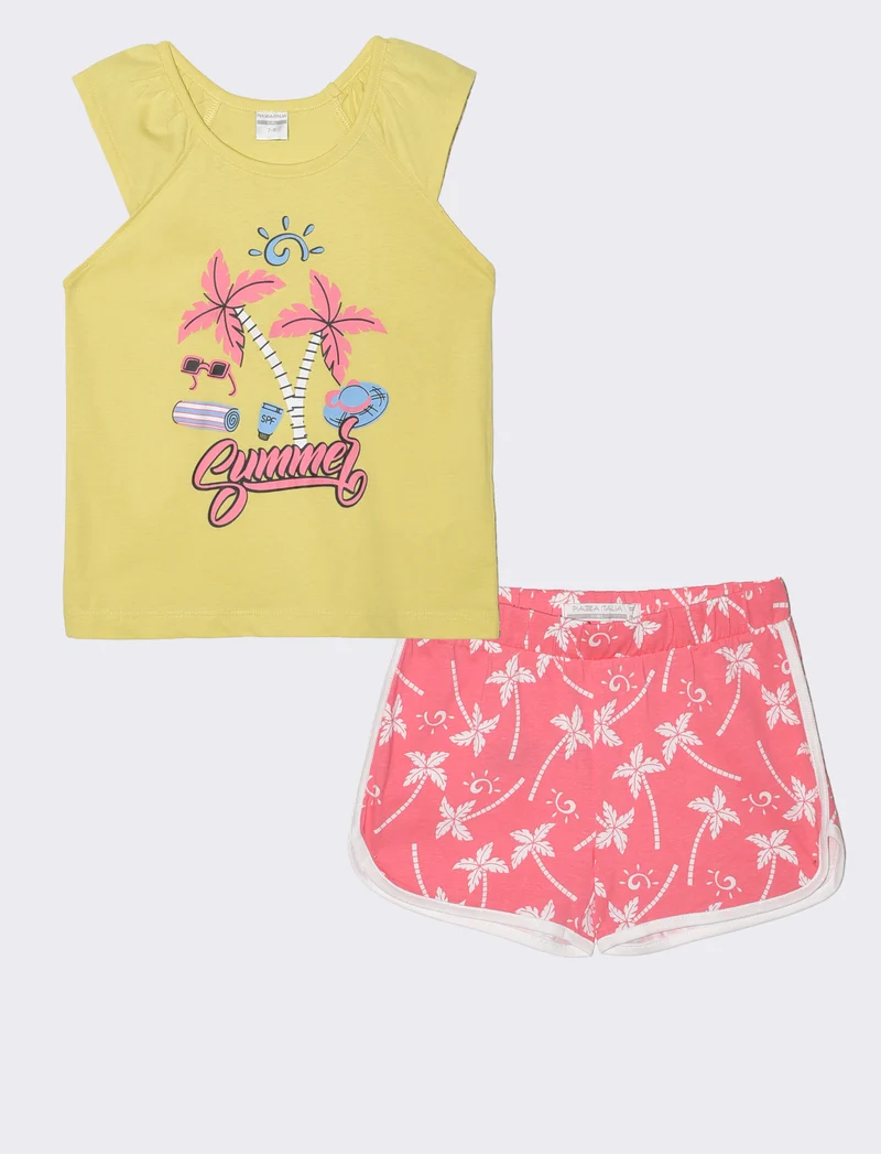Set 2 pack canotta e shorts estivi bambina - Giallo