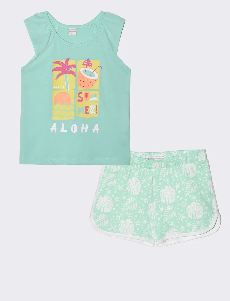 Set 2 pack canotta e shorts estivi bambina - Verde acqua