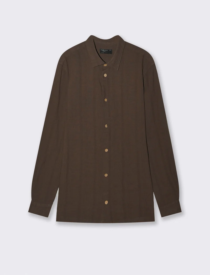 Camicia regular fit in tessuto jacquard - Moro