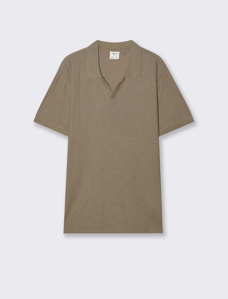 Polo in maglia jacquard misto cotone - Verde kaki