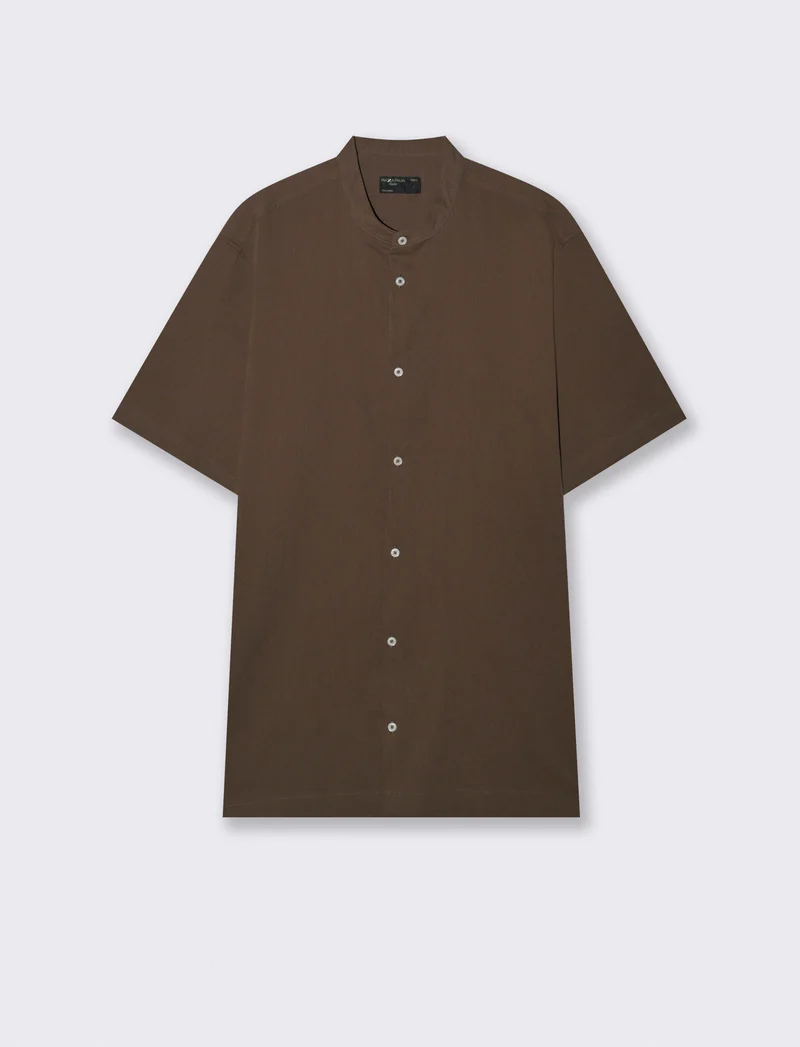 Camicia coreana effetto crepe cotone - Moro