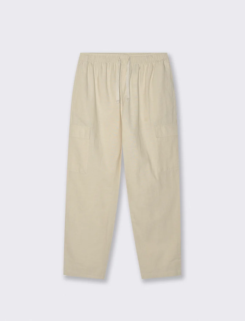 Pantaloni Chino Jogger Cargo Misto Lino - Beige ecru