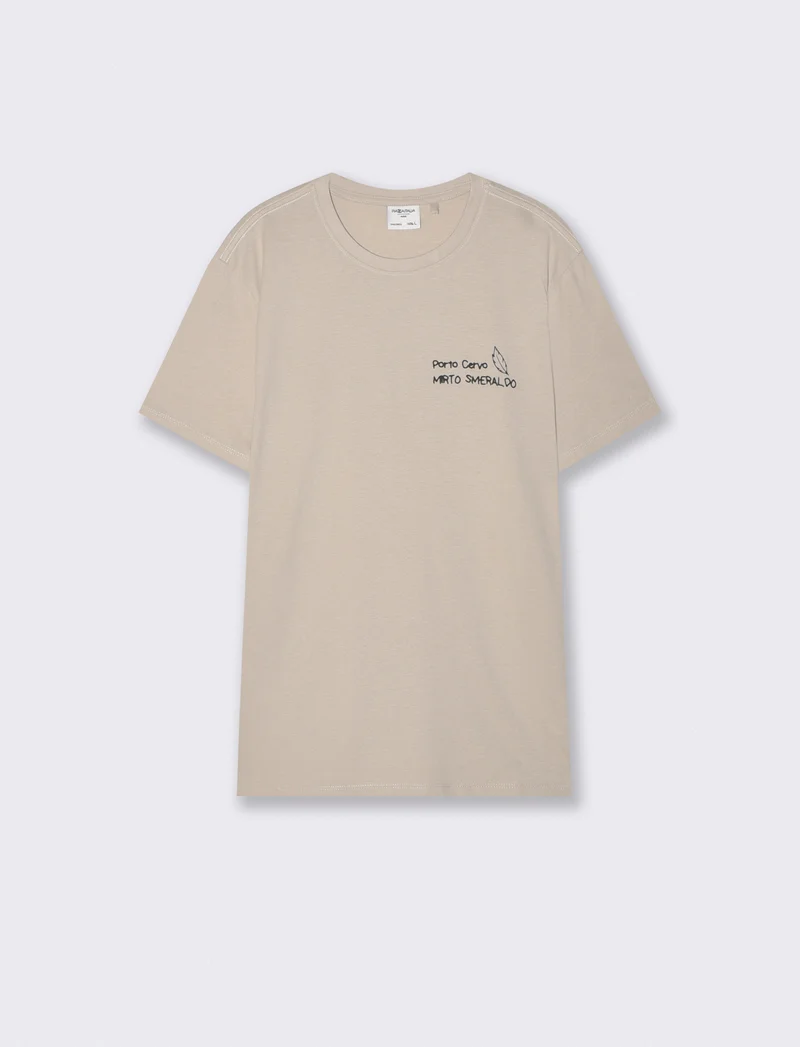 T-shirt girocollo con stampa spray effetto - Sabbia