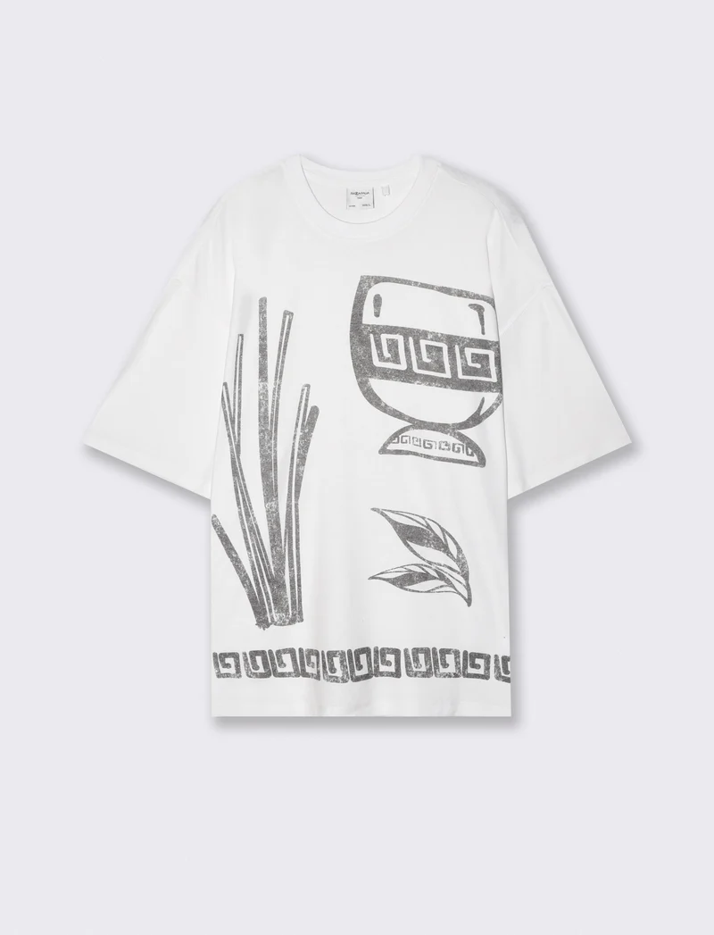 T-shirt girocollo in jersey stampato - Bianco