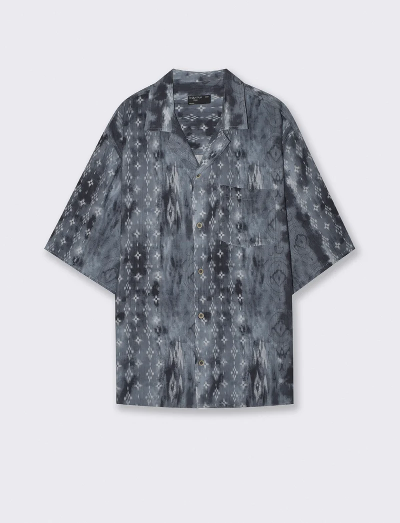 Camicia boxy fit in tessuto goffrato - Grigio
