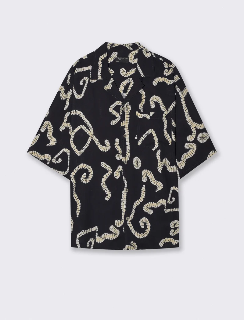 Camicia boxy fit in tessuto goffrato - Nero