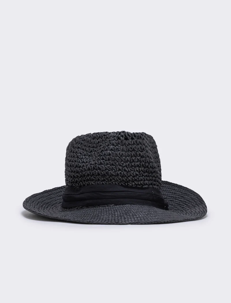 Cappello in paglia con banda nera uomo - Nero