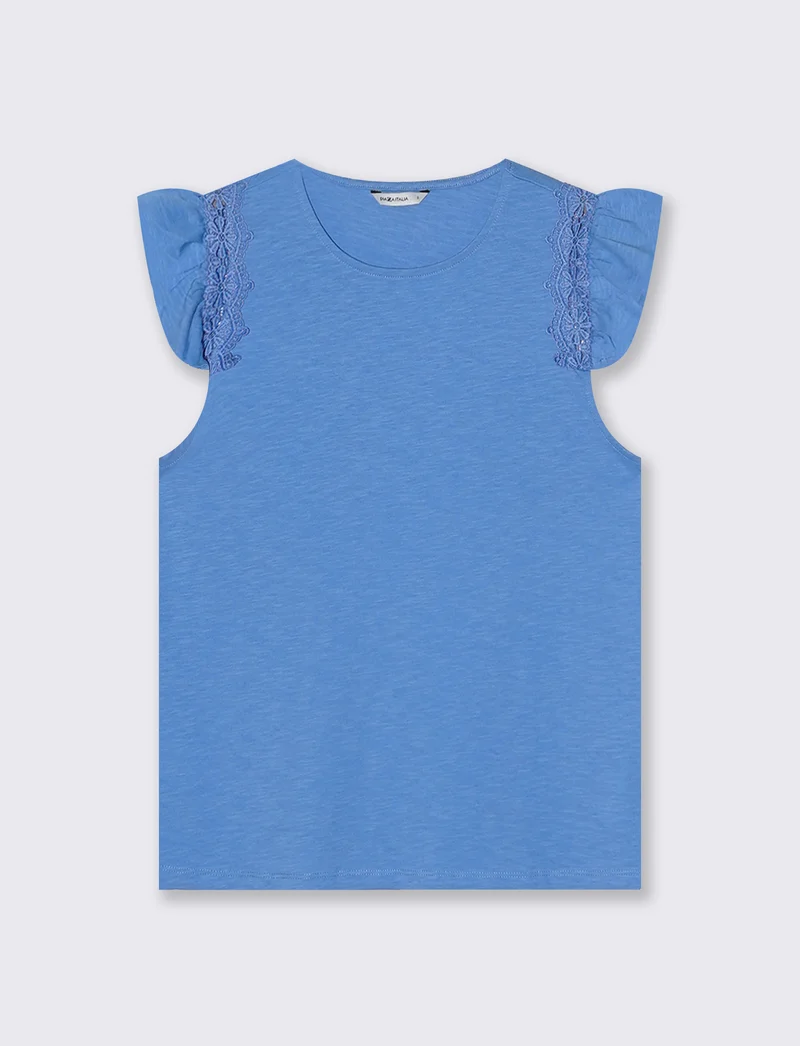 Maglia in pizzo con maniche ad aletta - Azzurro