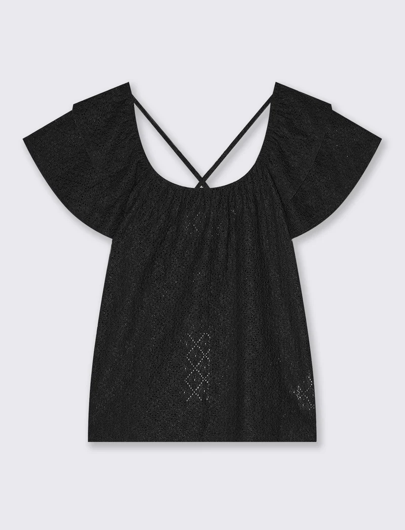 T-Shirt Raglan con Laccetti Retro - Nero