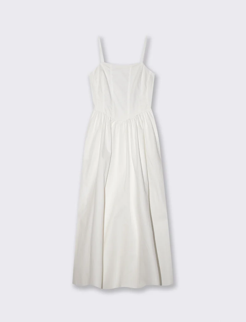 Vestito lungo in cotone con bretelle - Bianco