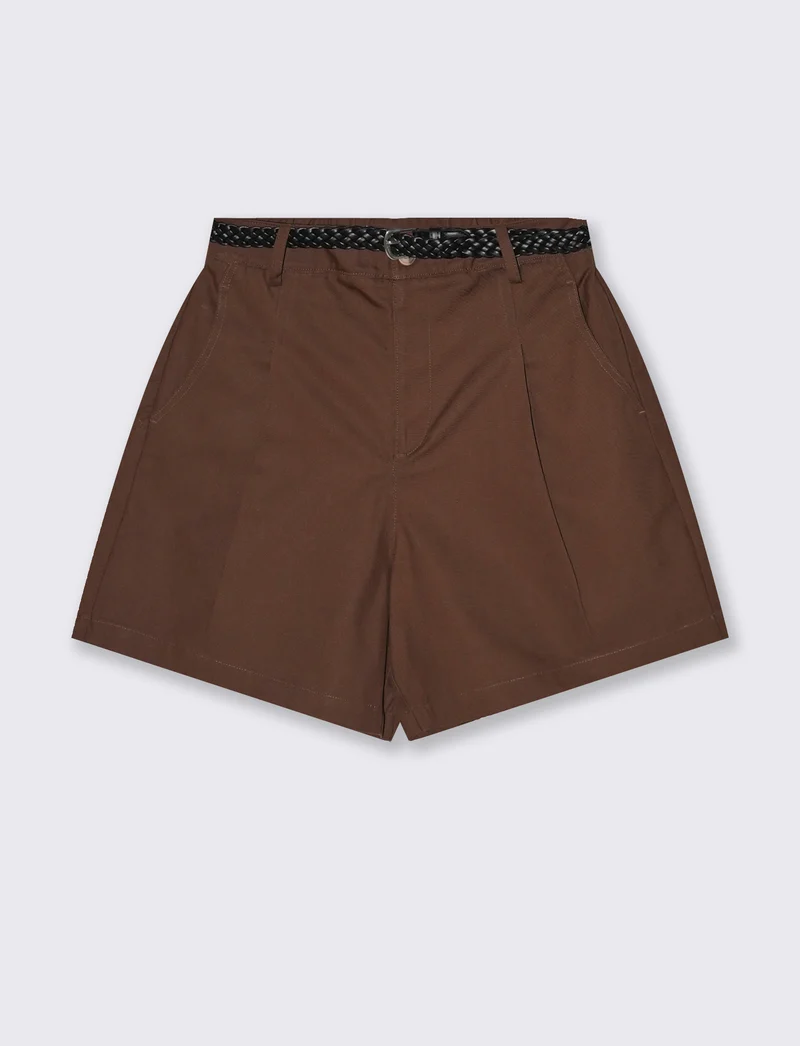Bermuda con Cintura ed Elastico - Marrone cioccolato