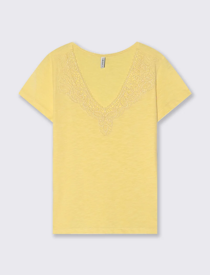 T-Shirt con Passamaneria Scollo V - Giallo
