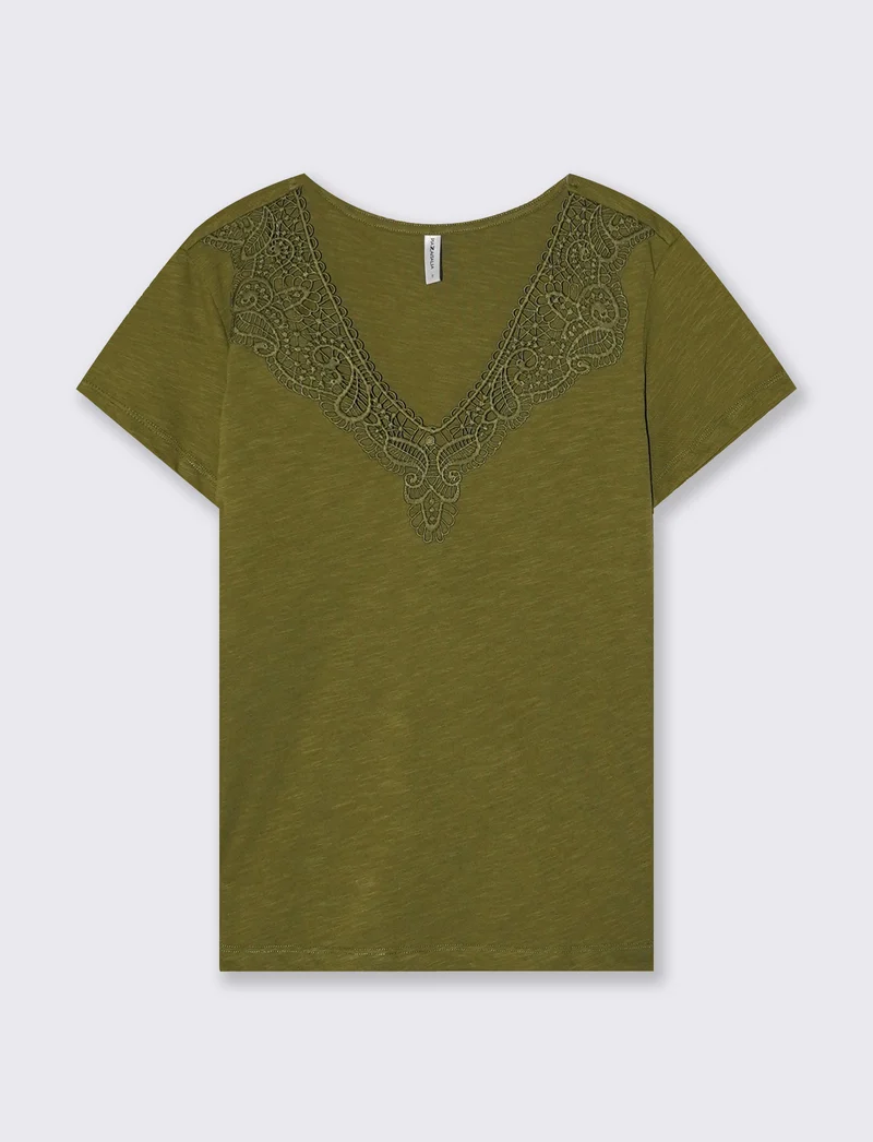 T-Shirt con Passamaneria Scollo V - Verde abete