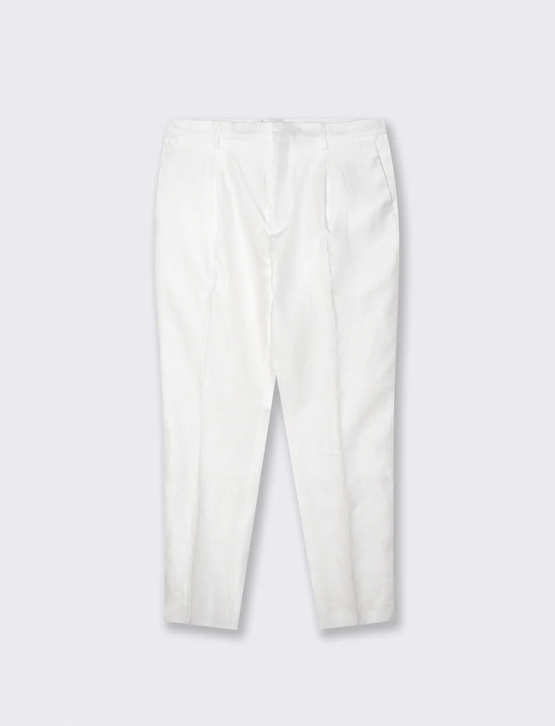 Pantaloni in puro lino con pinces - Bianco