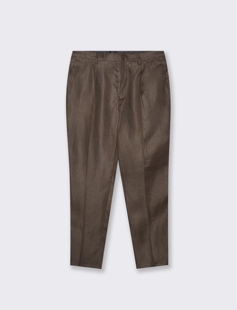 Pantaloni in puro lino con pinces - Moro
