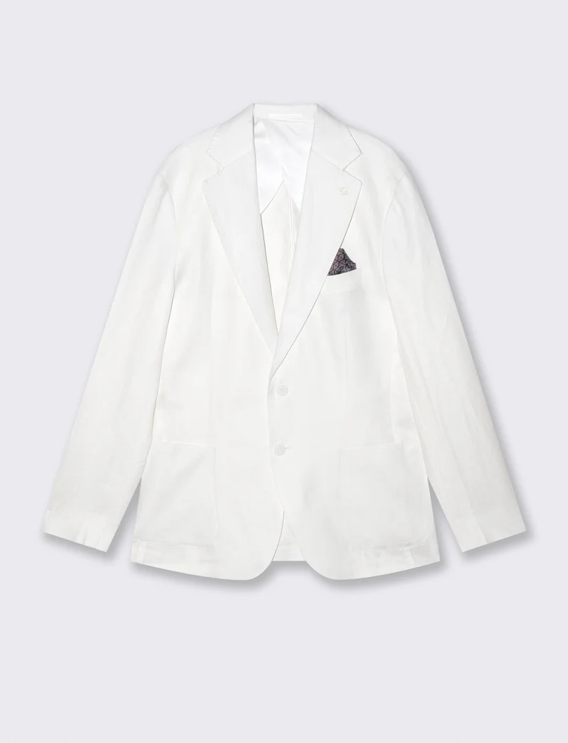 Blazer formal fit in puro lino diagonale - Bianco