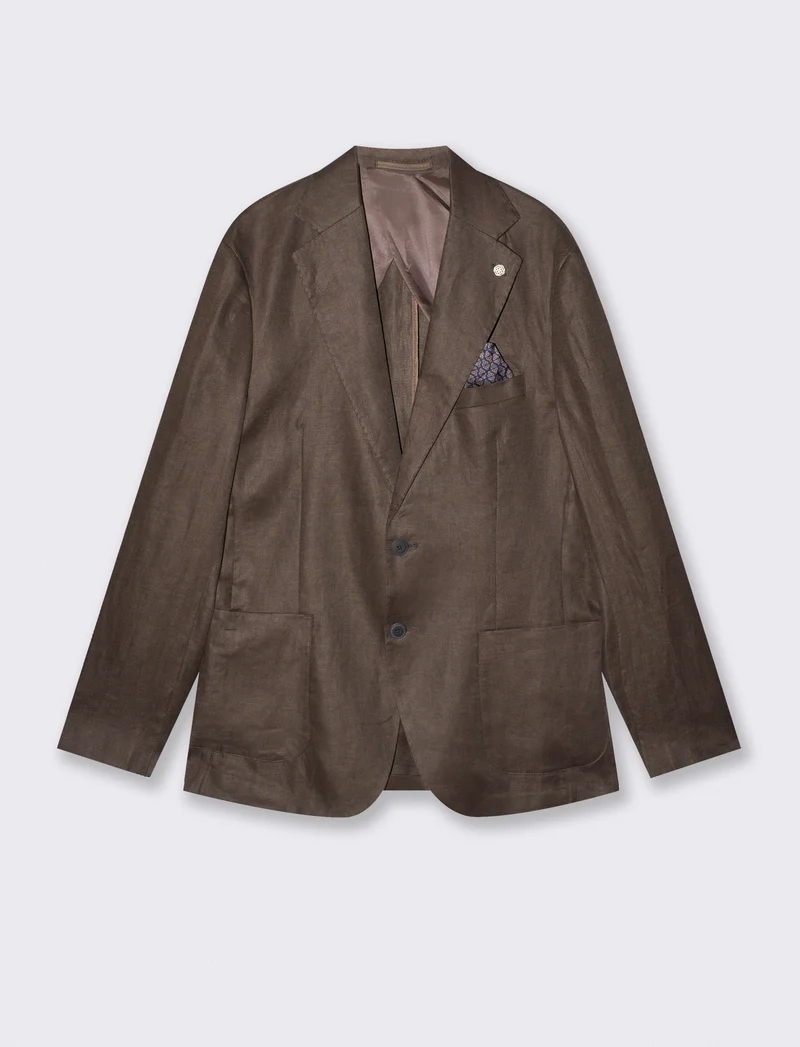 Blazer formal fit in puro lino diagonale - Moro