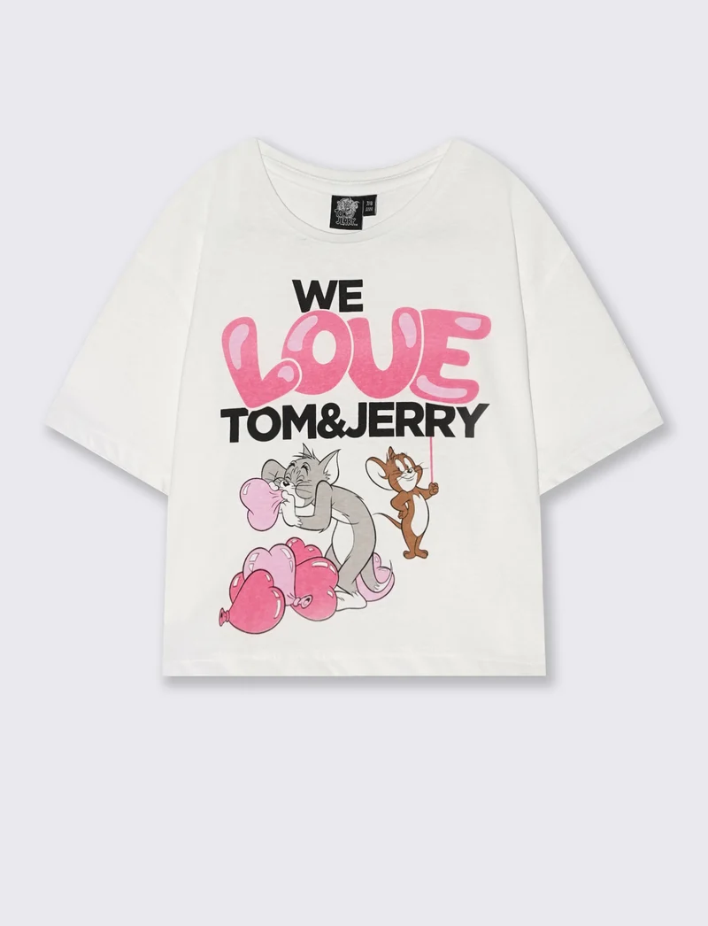 T-shirt cropped Tom & Gerry in cotone - Bianco
