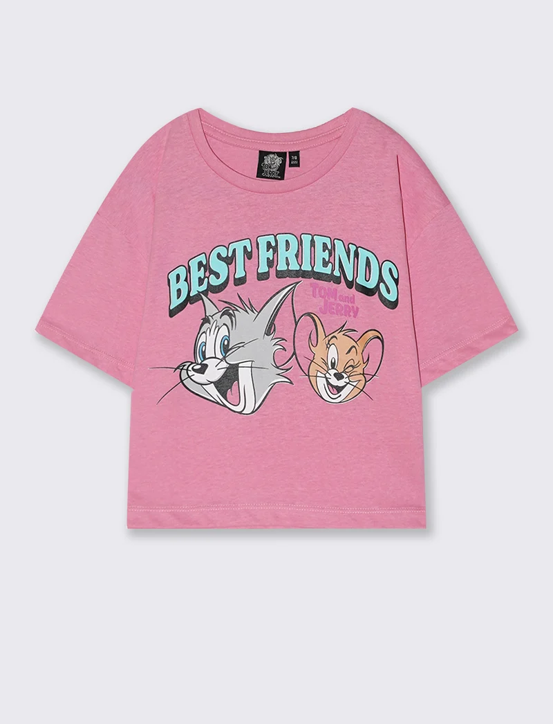 T-shirt cropped Tom & Gerry in cotone - Rosa