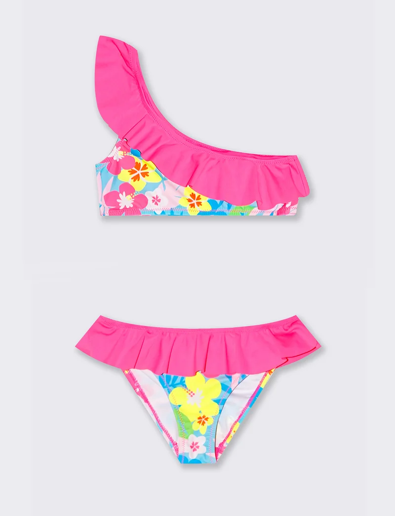 Costume da bambina fluo con rouches - Fantasia
