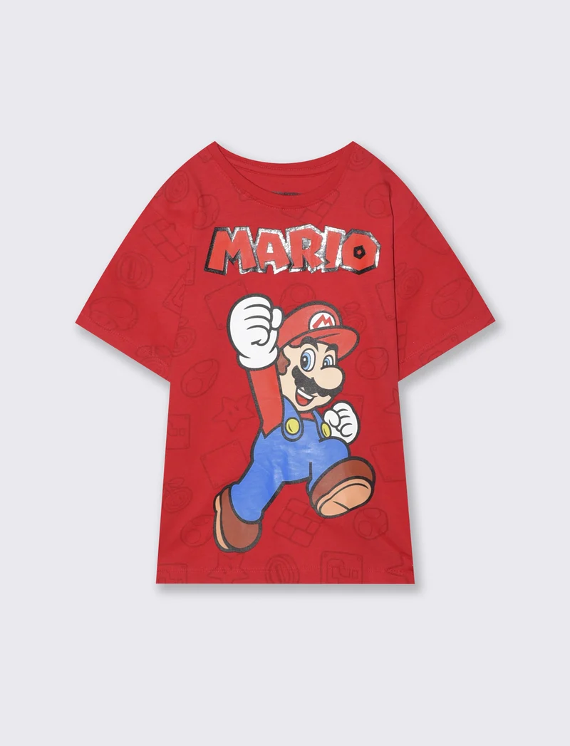 T-Shirt in cotone con stampe Supermario - Rosso