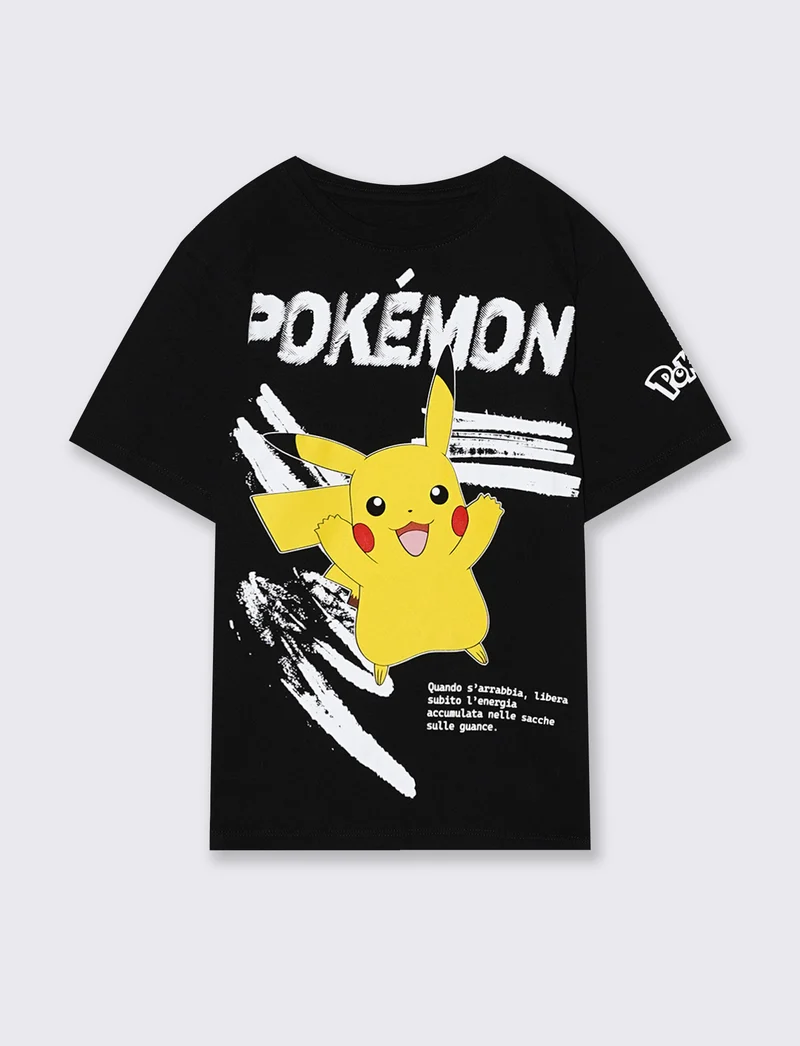 T-Shirt in cotone con stampe Pokemon - Nero