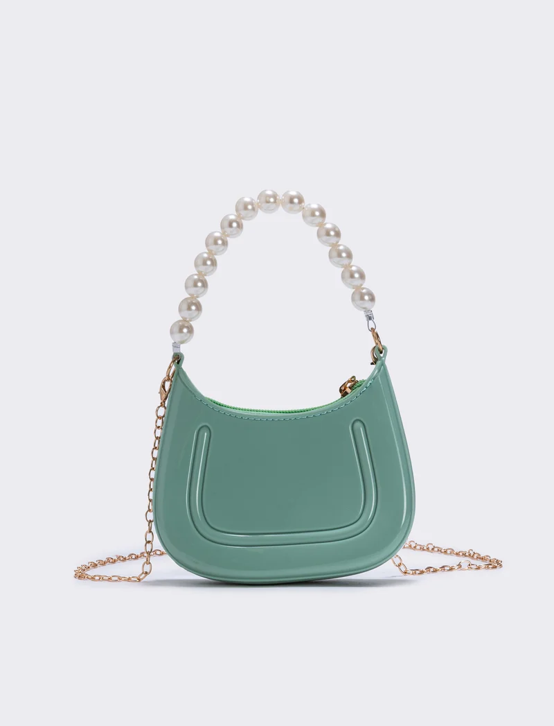 Borsa con manico e perle eleganti - Verde