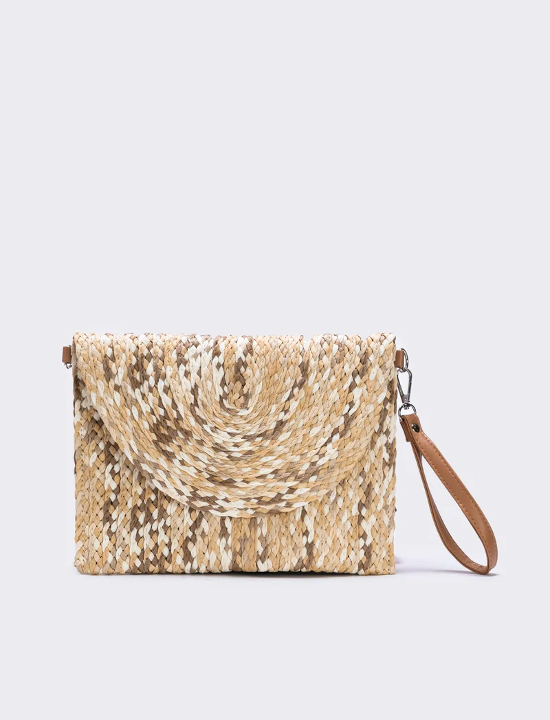 Borsa pochette in paglia intrecciata donne - Beige
