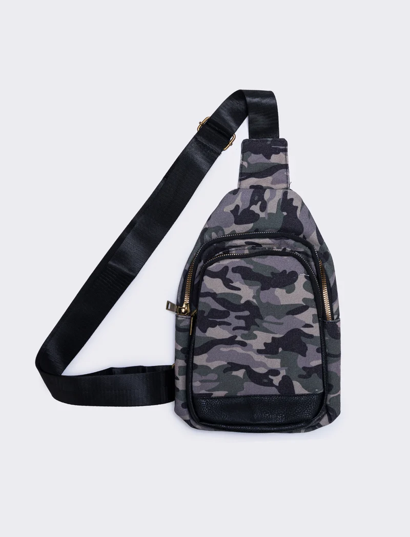Zaino monospalla nylon per uomo - Verde mimetico