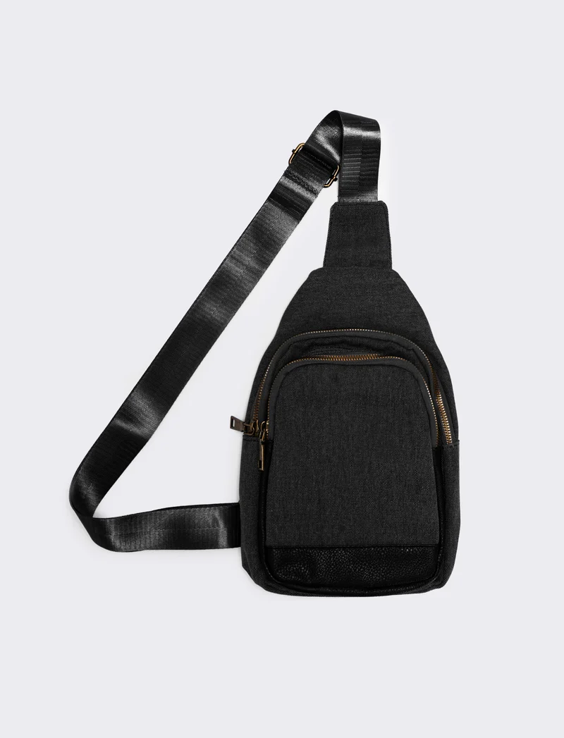 Zaino monospalla nylon per uomo - Nero