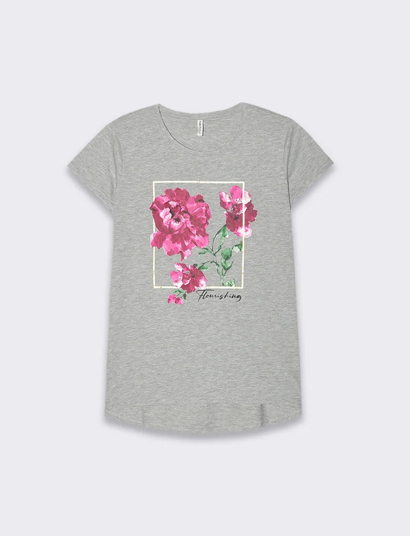 T-shirt floreale per donne eleganti - Grigio chiaro