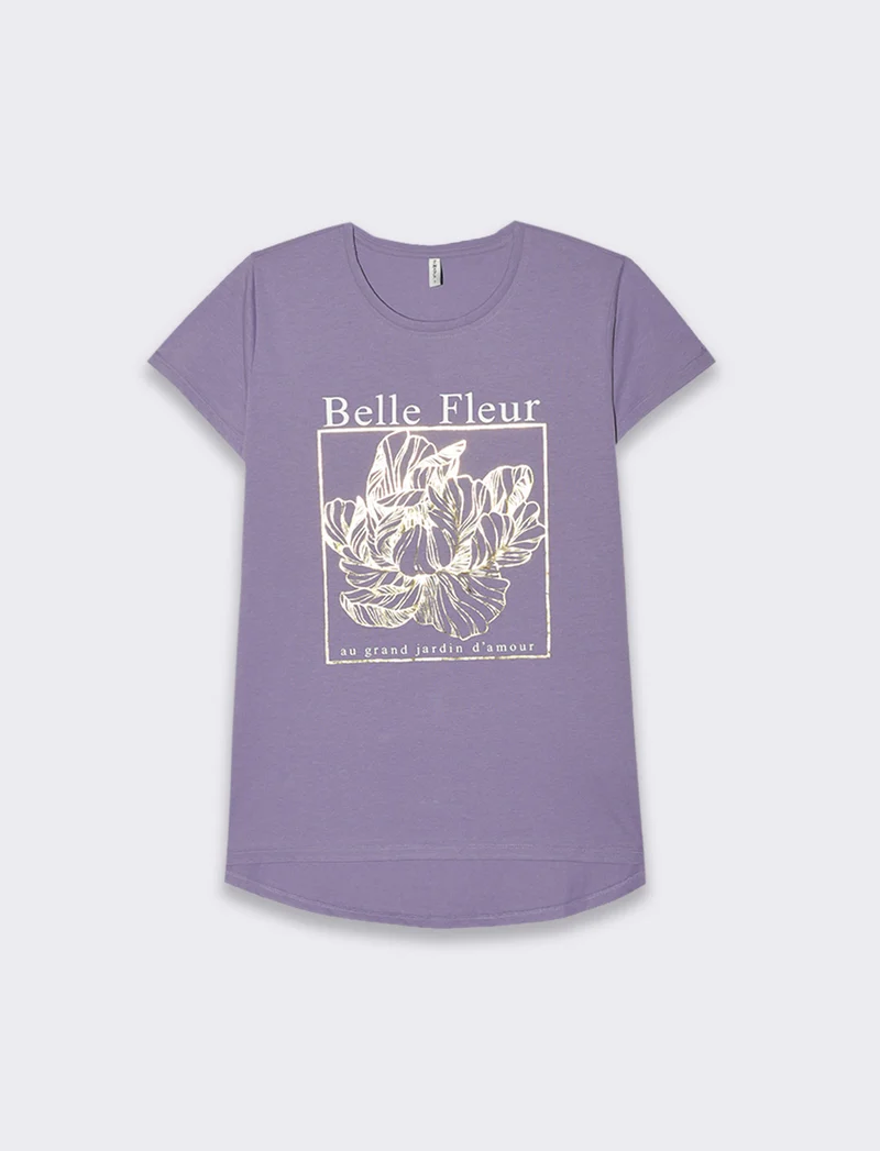 T-shirt floreale per donne eleganti - Lilla pervinca